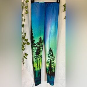 BlackMilk Aurora Borealis Forest Leggings S – Celestial Night Sky Tree Print